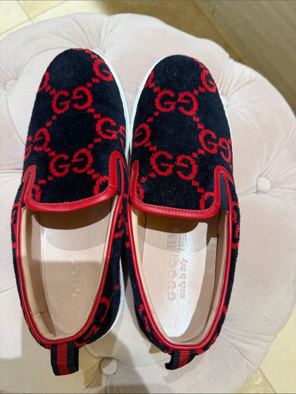 Gucci GG Slip-On Terry Cloth Slip-On Sneakers red and blue